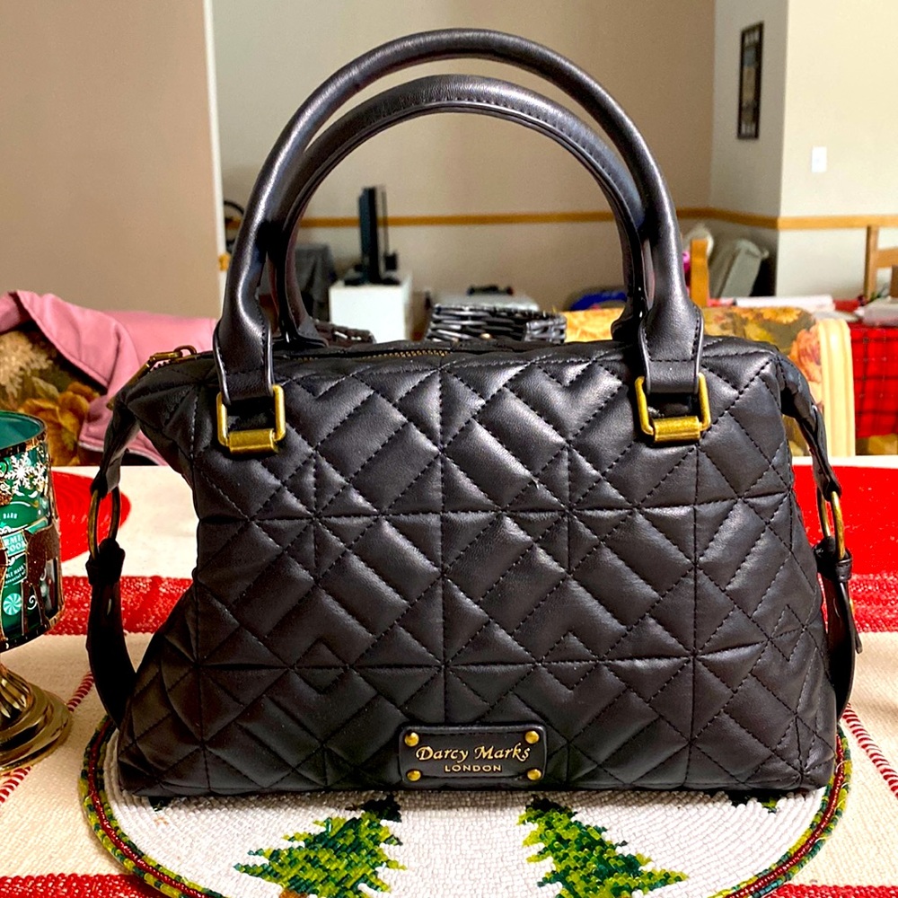 Darcy Marks London Quilted Satchel Black Faux Leather Soft Shoulder Straps X2